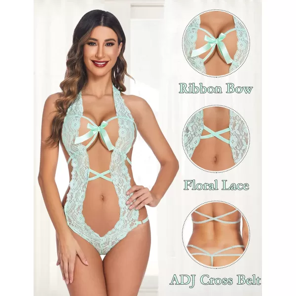 Avidlove Women Deep V Halter Lingerie Teddy One Piece Bodysuit Lace BabydollLight Green