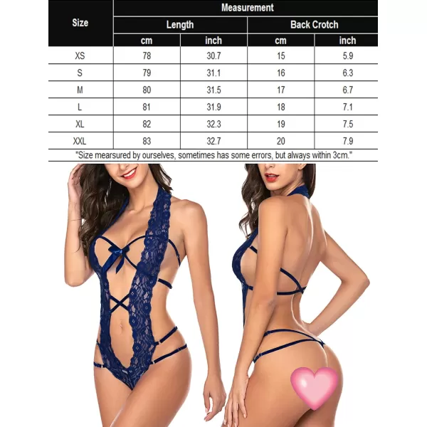 Avidlove Women Deep V Halter Lingerie Teddy One Piece Bodysuit Lace BabydollNavy Blue