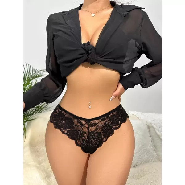 Avidlove Women Floral Lace Panties Sexy Hipster Underwear VShape Waistband Tangas1 Piece Black