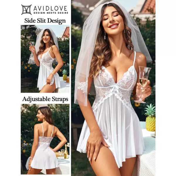 Avidlove Women Lace Lingerie Babydoll Sexy Chemise Exotic Nightgowns Bridal Nightdress1pure White