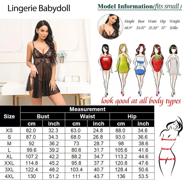 Avidlove Women Lace Lingerie Babydoll Sexy Chemise Exotic Nightgowns Bridal NightdressBlack