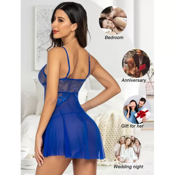 Avidlove Women Lace Lingerie Babydoll Sexy Chemise Exotic Nightgowns Bridal NightdressDark Blue