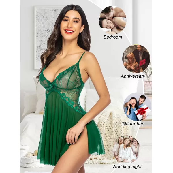 Avidlove Women Lace Lingerie Babydoll Sexy Chemise Exotic Nightgowns Bridal NightdressDark Green