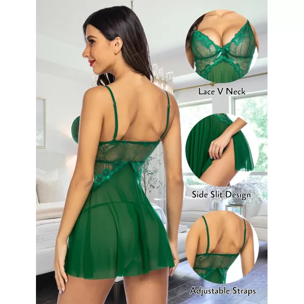 Avidlove Women Lace Lingerie Babydoll Sexy Chemise Exotic Nightgowns Bridal NightdressDark Green