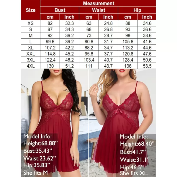 Avidlove Women Lace Lingerie Babydoll Sexy Chemise Exotic Nightgowns Bridal NightdressDark Red