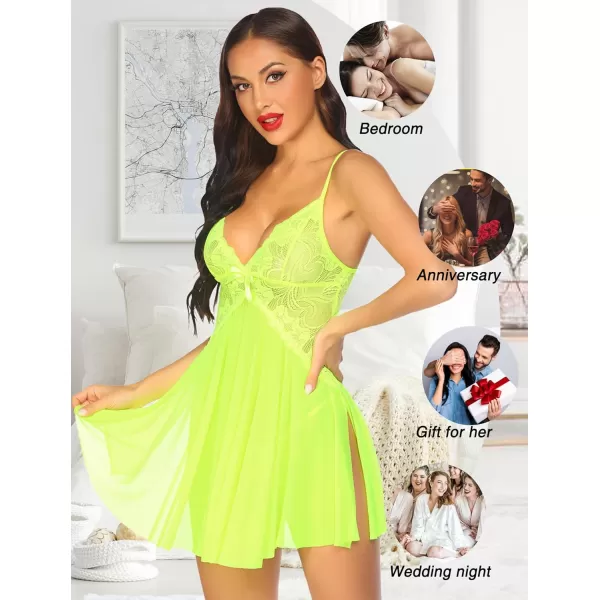 Avidlove Women Lace Lingerie Babydoll Sexy Chemise Exotic Nightgowns Bridal NightdressFluorescent Green