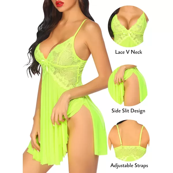 Avidlove Women Lace Lingerie Babydoll Sexy Chemise Exotic Nightgowns Bridal NightdressFluorescent Green