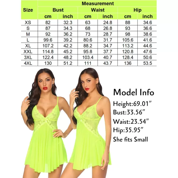 Avidlove Women Lace Lingerie Babydoll Sexy Chemise Exotic Nightgowns Bridal NightdressFluorescent Green