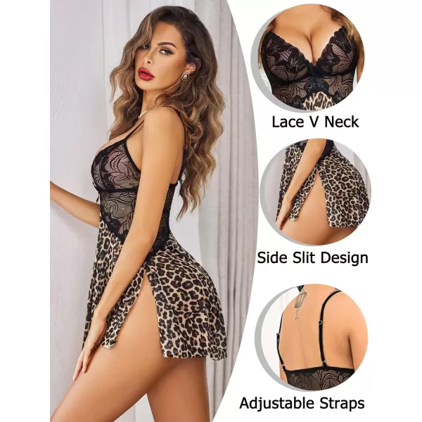 Avidlove Women Lace Lingerie Babydoll Sexy Chemise Exotic Nightgowns Bridal NightdressLeopard Print