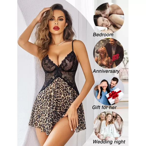 Avidlove Women Lace Lingerie Babydoll Sexy Chemise Exotic Nightgowns Bridal NightdressLeopard Print