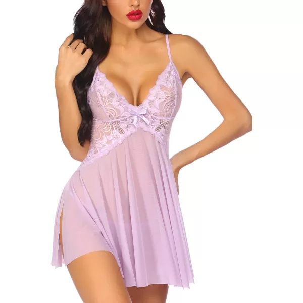 Avidlove Women Lace Lingerie Babydoll Sexy Chemise Exotic Nightgowns Bridal NightdressLinght Purple