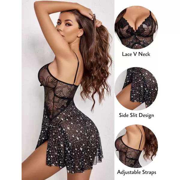 Avidlove Women Lace Lingerie Babydoll Sexy Chemise Exotic Nightgowns Bridal NightdressLittle Stars Print