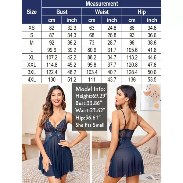 Avidlove Women Lace Lingerie Babydoll Sexy Chemise Exotic Nightgowns Bridal NightdressNavy Blue