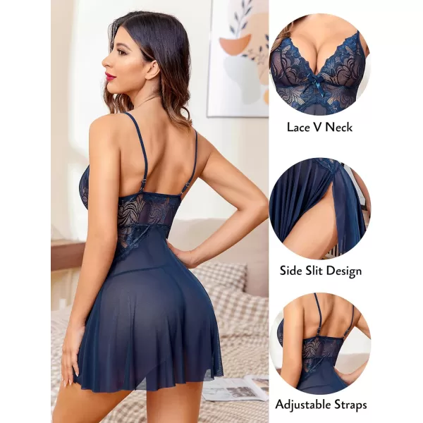 Avidlove Women Lace Lingerie Babydoll Sexy Chemise Exotic Nightgowns Bridal NightdressNavy Blue