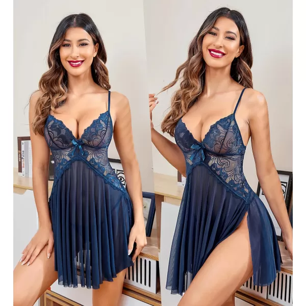 Avidlove Women Lace Lingerie Babydoll Sexy Chemise Exotic Nightgowns Bridal NightdressNavy Blue