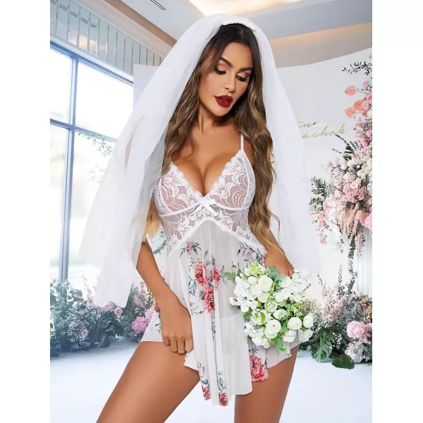 Avidlove Women Lace Lingerie Babydoll Sexy Chemise Exotic Nightgowns Bridal NightdressPeony Print