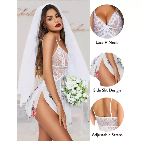 Avidlove Women Lace Lingerie Babydoll Sexy Chemise Exotic Nightgowns Bridal NightdressPeony Print