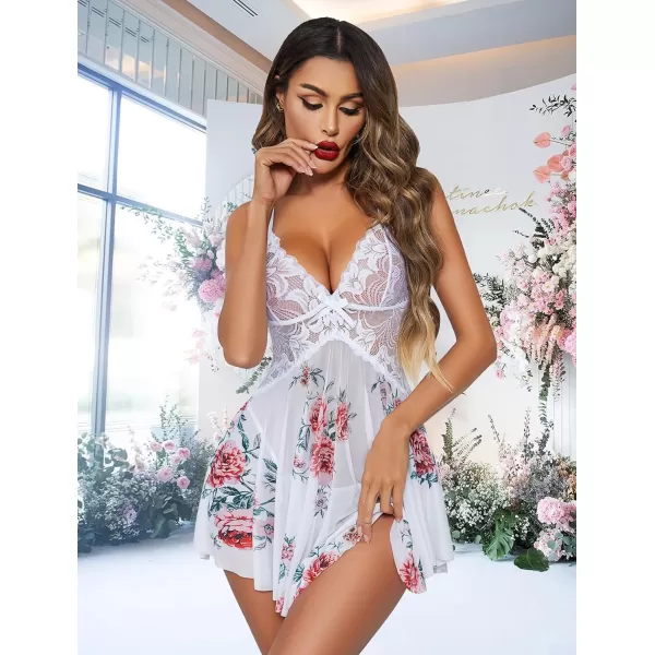 Avidlove Women Lace Lingerie Babydoll Sexy Chemise Exotic Nightgowns Bridal NightdressPeony Print