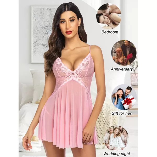 Avidlove Women Lace Lingerie Babydoll Sexy Chemise Exotic Nightgowns Bridal NightdressPink