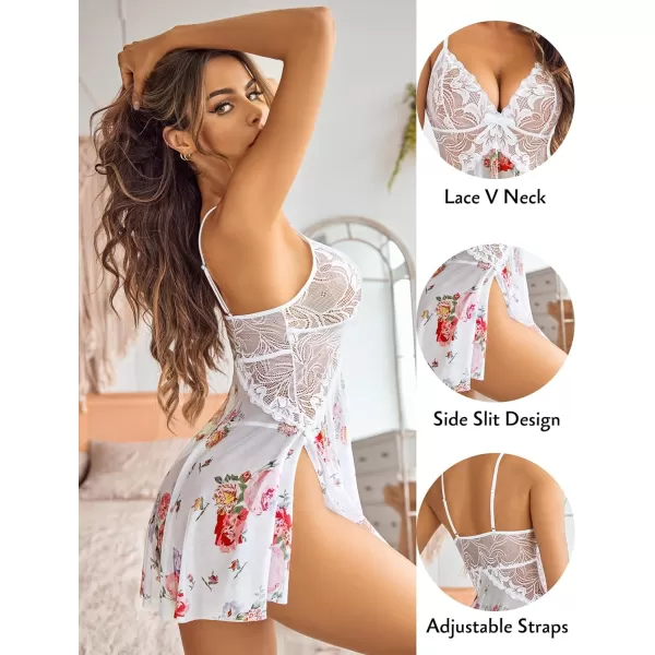 Avidlove Women Lace Lingerie Babydoll Sexy Chemise Exotic Nightgowns Bridal NightdressPink Floral Print