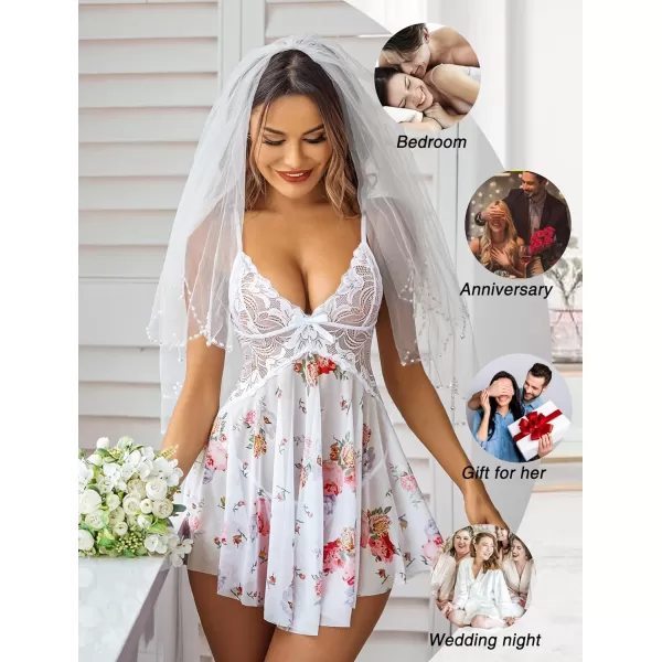 Avidlove Women Lace Lingerie Babydoll Sexy Chemise Exotic Nightgowns Bridal NightdressPink Floral Print