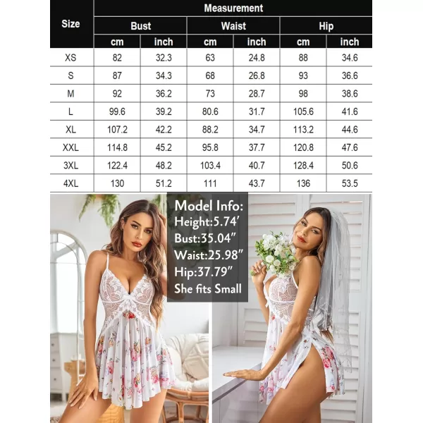 Avidlove Women Lace Lingerie Babydoll Sexy Chemise Exotic Nightgowns Bridal NightdressPink Floral Print