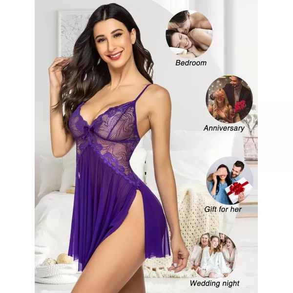 Avidlove Women Lace Lingerie Babydoll Sexy Chemise Exotic Nightgowns Bridal NightdressPurple