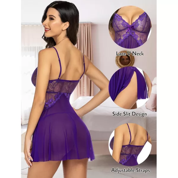 Avidlove Women Lace Lingerie Babydoll Sexy Chemise Exotic Nightgowns Bridal NightdressPurple