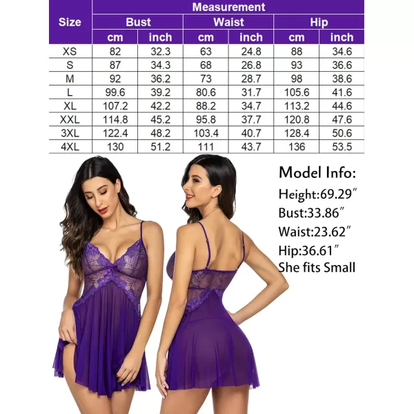 Avidlove Women Lace Lingerie Babydoll Sexy Chemise Exotic Nightgowns Bridal NightdressPurple