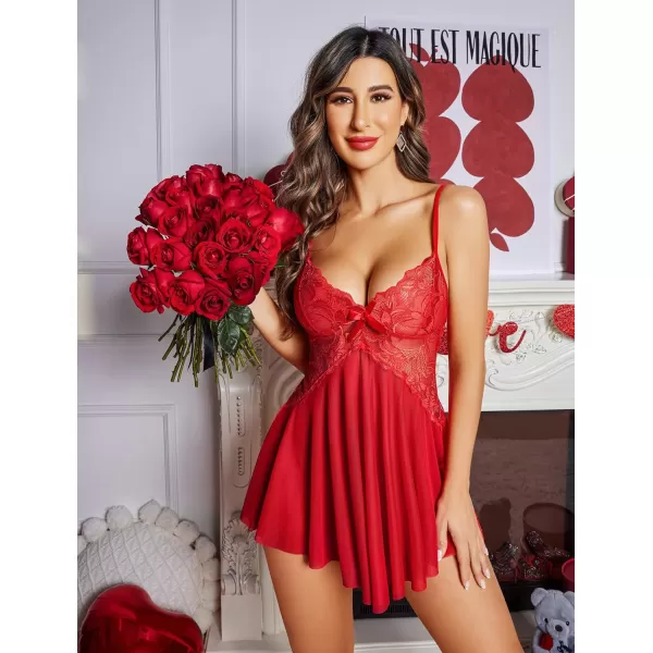 Avidlove Women Lace Lingerie Babydoll Sexy Chemise Exotic Nightgowns Bridal NightdressRed