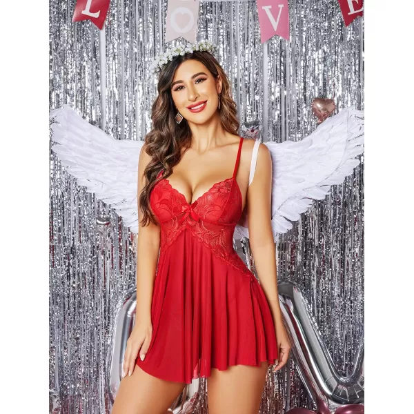 Avidlove Women Lace Lingerie Babydoll Sexy Chemise Exotic Nightgowns Bridal NightdressRed