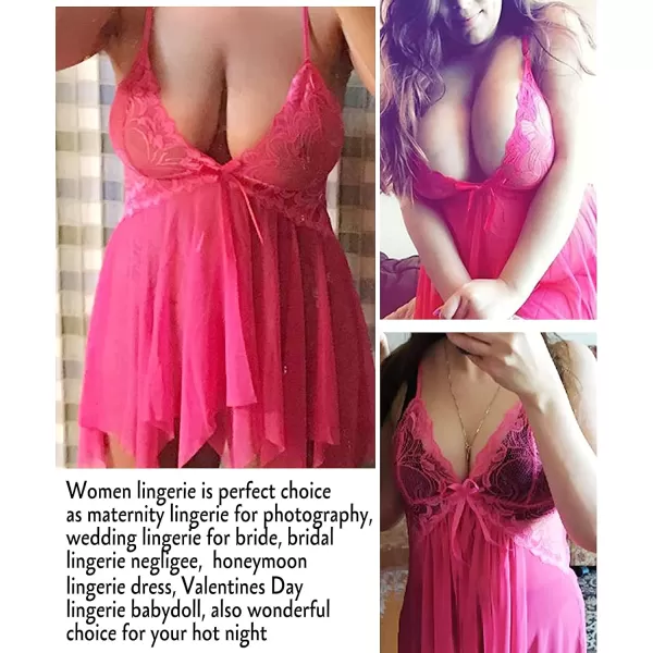 Avidlove Women Lace Lingerie Babydoll Sexy Chemise Exotic Nightgowns Bridal NightdressRose Red