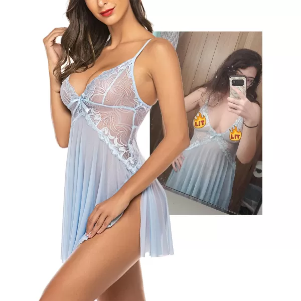 Avidlove Women Lace Lingerie Babydoll Sexy Chemise Exotic Nightgowns Bridal NightdressSky Blue