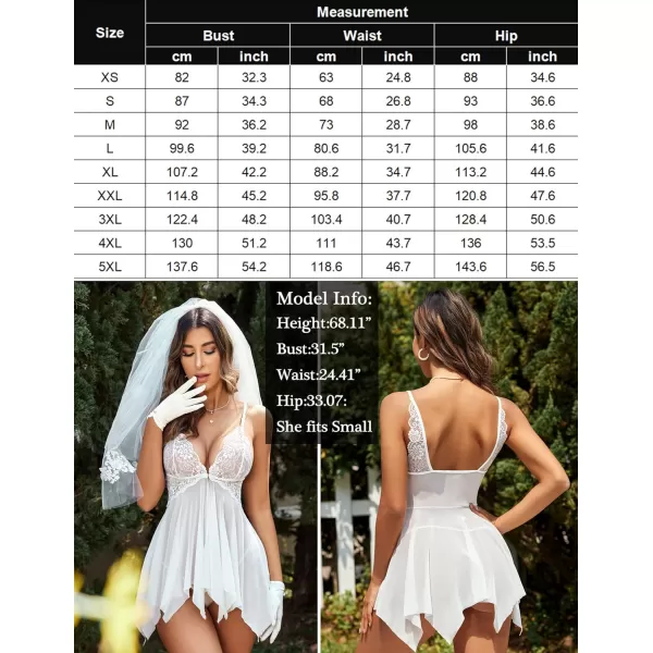 Avidlove Women Lace Lingerie Front Closure Babydoll V Neck Nightwear Sexy Chemise NightieA White