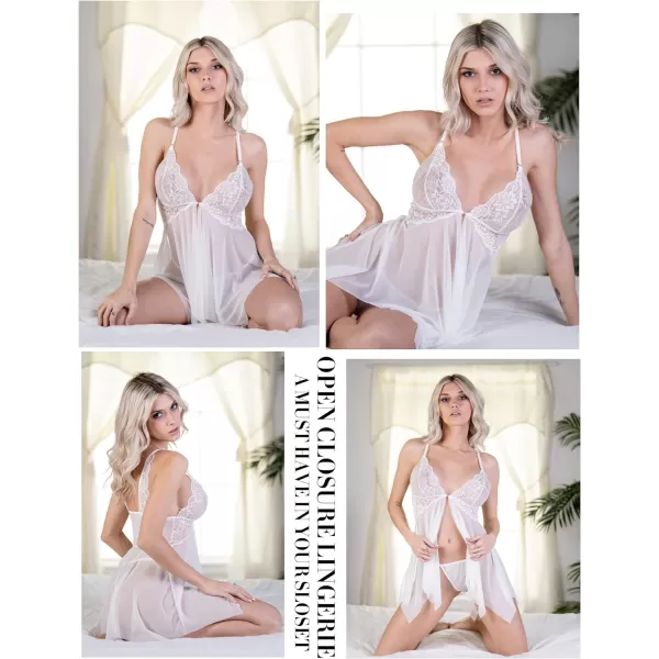 Avidlove Women Lace Lingerie Front Closure Babydoll V Neck Nightwear Sexy Chemise NightieA White