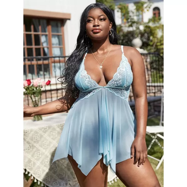 Avidlove Women Lace Lingerie Front Closure Babydoll V Neck Nightwear Sexy Chemise NightieBaby Blue