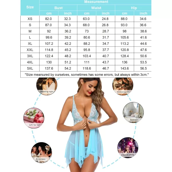 Avidlove Women Lace Lingerie Front Closure Babydoll V Neck Nightwear Sexy Chemise NightieBaby Blue