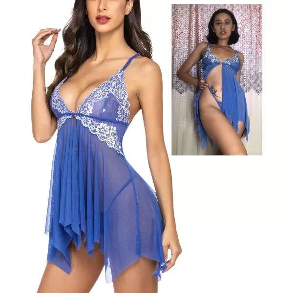 Avidlove Women Lace Lingerie Front Closure Babydoll V Neck Nightwear Sexy Chemise NightieBlue Green