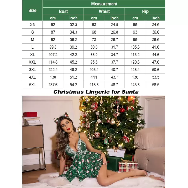 Avidlove Women Lace Lingerie Front Closure Babydoll V Neck Nightwear Sexy Chemise NightieChristmas Green