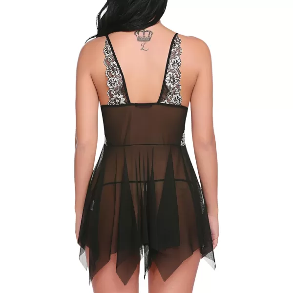 Avidlove Women Lace Lingerie Front Closure Babydoll V Neck Nightwear Sexy Chemise NightieDark Black