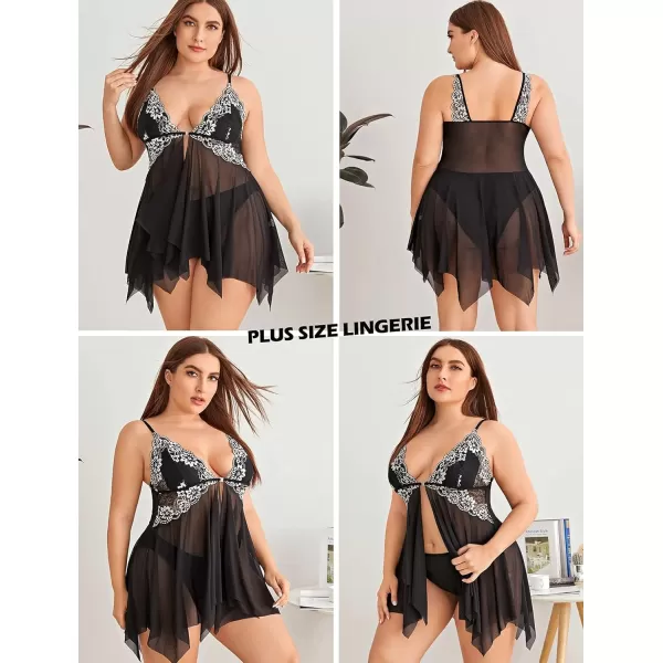 Avidlove Women Lace Lingerie Front Closure Babydoll V Neck Nightwear Sexy Chemise NightieDark Black