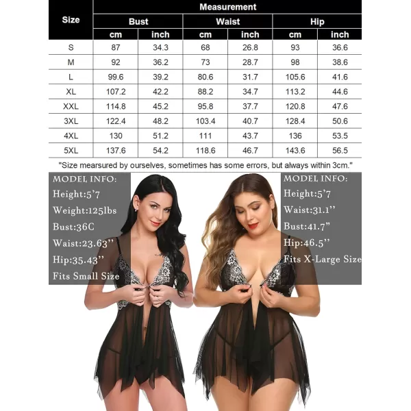 Avidlove Women Lace Lingerie Front Closure Babydoll V Neck Nightwear Sexy Chemise NightieDark Black