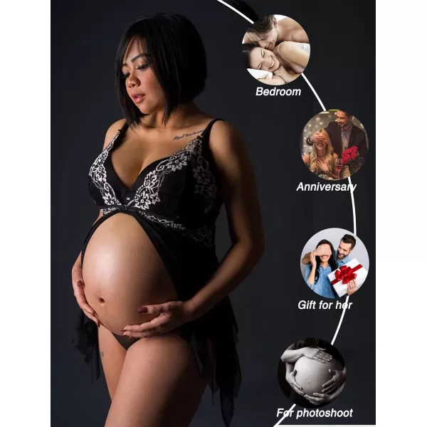 Avidlove Women Lace Lingerie Front Closure Babydoll V Neck Nightwear Sexy Chemise NightieDark Black