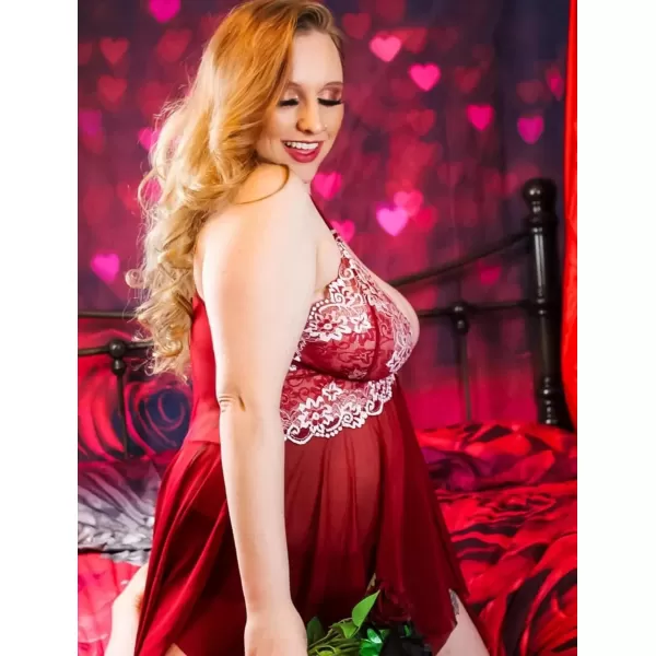 Avidlove Women Lace Lingerie Front Closure Babydoll V Neck Nightwear Sexy Chemise NightieDark Red