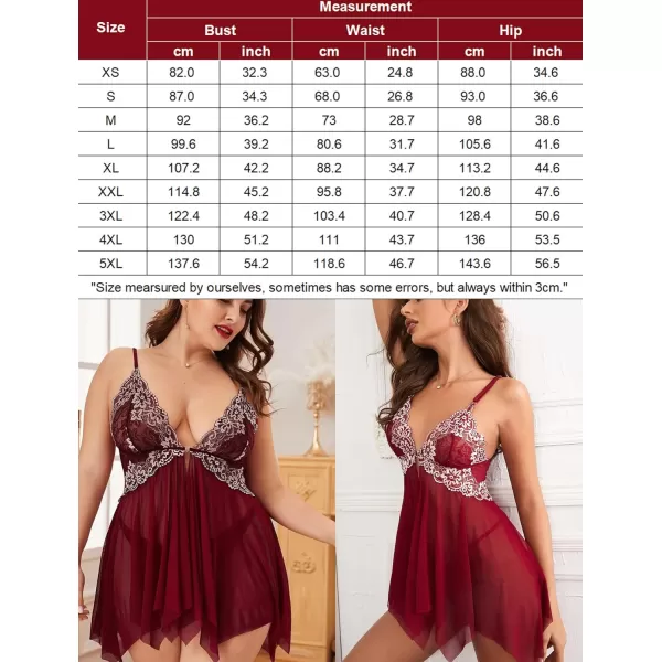 Avidlove Women Lace Lingerie Front Closure Babydoll V Neck Nightwear Sexy Chemise NightieDark Red