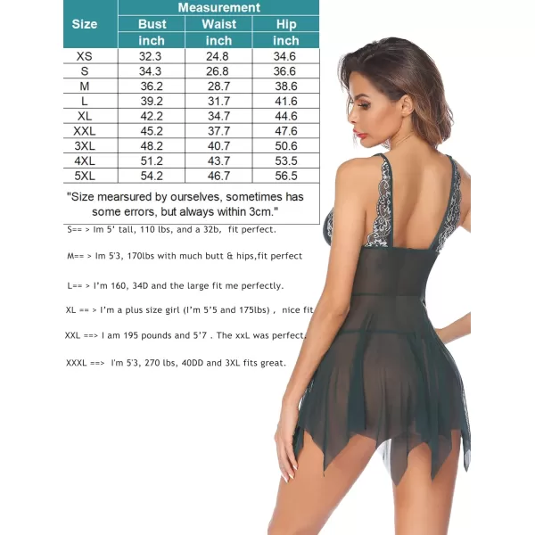 Avidlove Women Lace Lingerie Front Closure Babydoll V Neck Nightwear Sexy Chemise NightieDeep Green