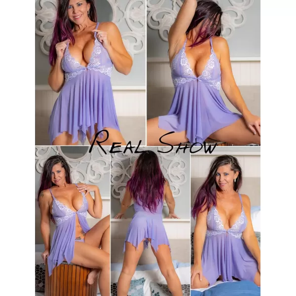 Avidlove Women Lace Lingerie Front Closure Babydoll V Neck Nightwear Sexy Chemise NightieDeep Lavender