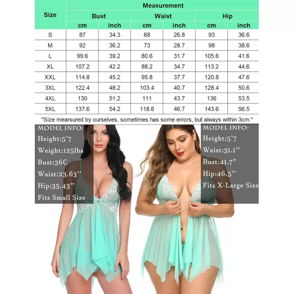 Avidlove Women Lace Lingerie Front Closure Babydoll V Neck Nightwear Sexy Chemise NightieGreen