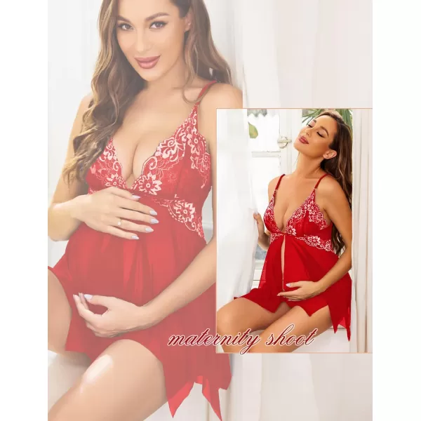 Avidlove Women Lace Lingerie Front Closure Babydoll V Neck Nightwear Sexy Chemise NightieHot Red