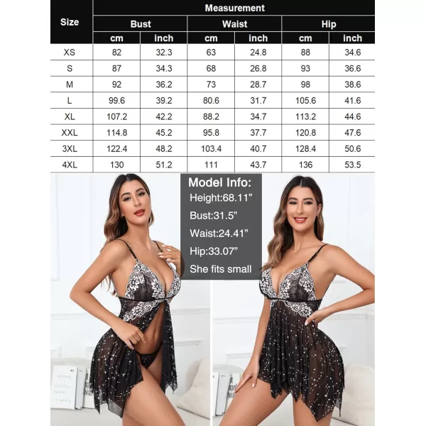 Avidlove Women Lace Lingerie Front Closure Babydoll V Neck Nightwear Sexy Chemise NightieLittle Stars Print